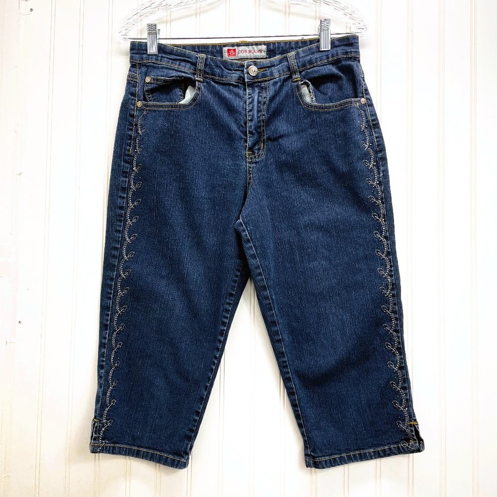 COS Jeans Capri/Bermuda Petite Size 10 P Silver Stitch Embroidered Design